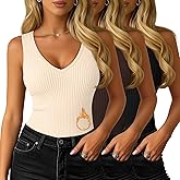 Yearntown 3 Pack Women's Thermal Tank Tops Fleece Sleeveless Undershirts Cotton V Neck Ribbed Camisole Vest Underwear Winter