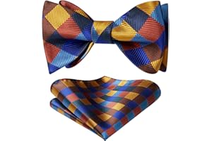 HISDERN Bow Ties for Men Check Plaid Self Tie Bow Tie and Pocket Square Bowtie Formal Tuxedo Wedding Bowties Handkerchief Set