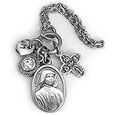 St. Faustina Necklace, Keychain or Clip, Patron Saint Confirmation Gift, Birthstone Crystal and Initial Charm