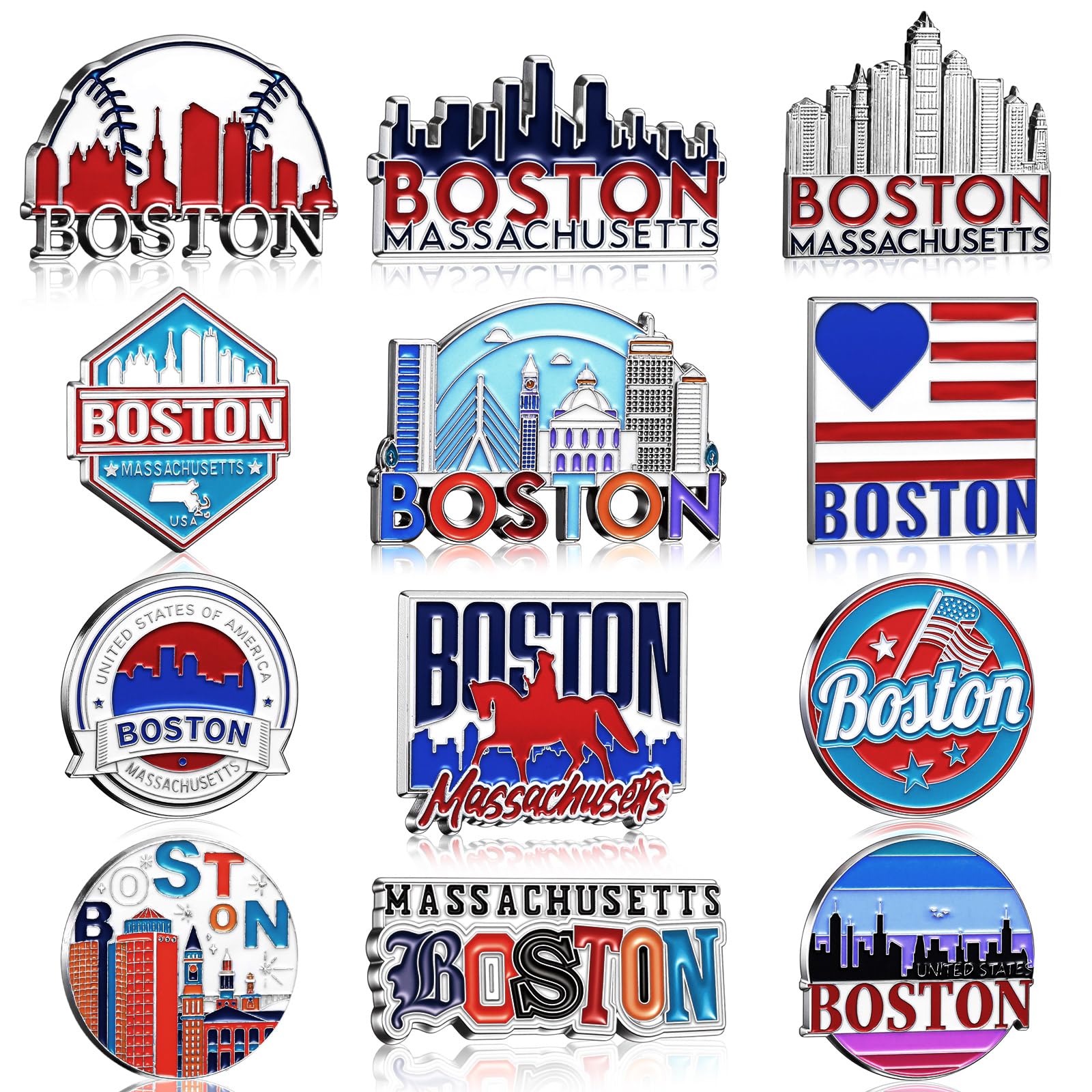 Photo 1 of Konohan 12 Pcs Boston Magnets for Refrigerator Metal USA Fridge Magnet Magnetic Boston Souvenirs Gifts USA State Magnetic Refrigerator Stickers, Massachusetts, Baseball