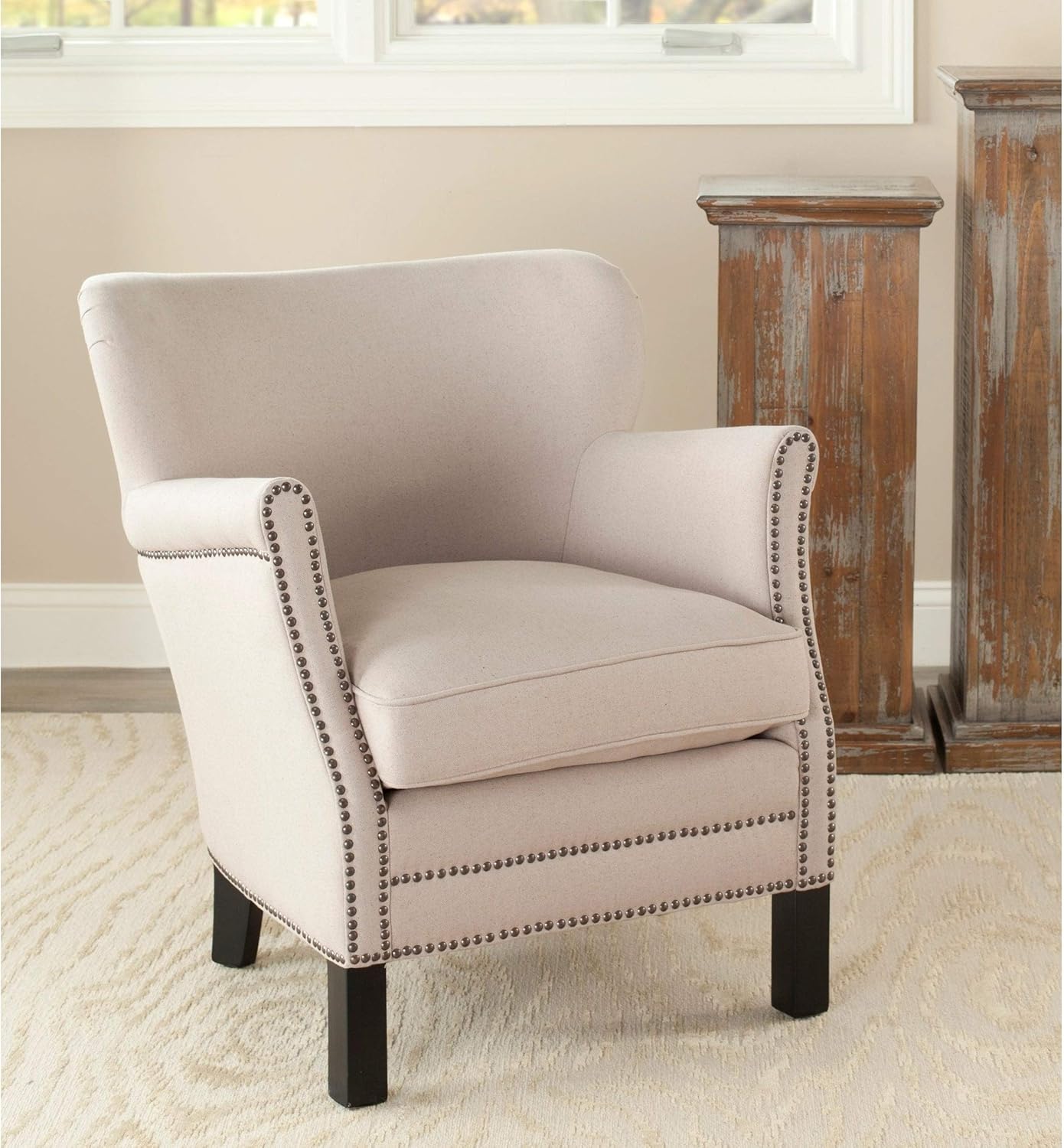 Beige Club Chair Solid French Country Shab Chic Fabric