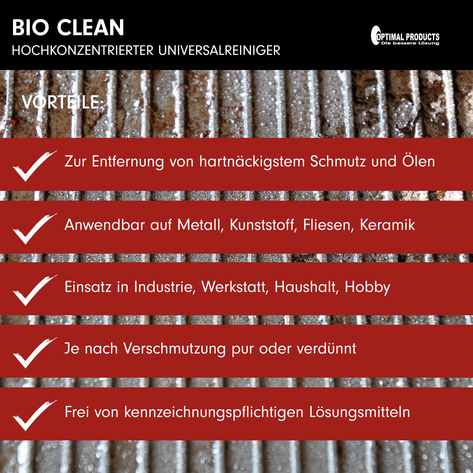 Optimal Products Allzweckreiniger Konzentrat Bio Clean I Putzmittel extra stark zur Entfernung von hartnäckigem Schmutz & Ölen an Motoren uvm. I 5L 5