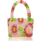 LUNIQO Womens Luxury Flower Beaded Handbag Handmade Acrylic Tote Bags for Wedding Party Fancy Purse with Top Handle
