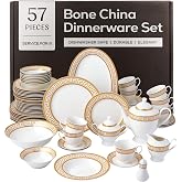 Joseph Sedgh Collection Golden Greek Key Bone China Dinnerware Set, 57-Piece