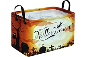 ACMUUNI Rectangle Happy Halloween Witch Pattern Kids Gift Storage Basket Organizer Basket Collapsible Shelf Basket with handle for Nursery Laundry Basket for Kids