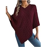 BEAUDRM Women's Poncho Sweater Hollow Out Cable Knit Asymmetrical Fall Sweater