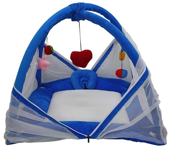 Baby Insect and Mosquito Protection Net with Playgym and Soft Bedding (Blue Soft)