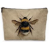 Sufamb Vintage Bee Makeup Bag, Bee Lovers Gifts for Women Cosmetic Bags, Bumblebee Gifts for Women Portable Small Toiletry Bag Zipper Makeup Pouch