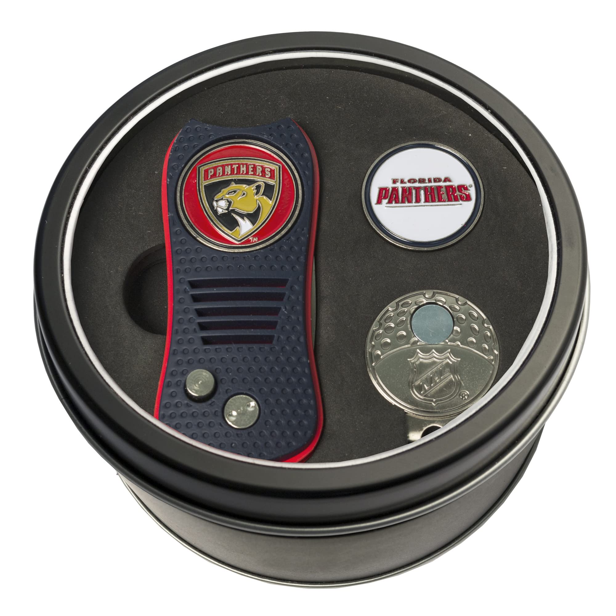 Team Golf NHL Gift Set Switchblade Divot Tool, Cap Clip, & 2 Double-Sided Enamel Ball Markers, Patented Design, Less Damage to Greens, Switchblade Mechanism