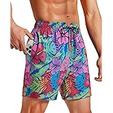 Milin Naco Mens Swim Trunks 5 inch Board Shorts with Zipper Pockets Bathing Suit Mesh Lining Swimsuit Quick Dry