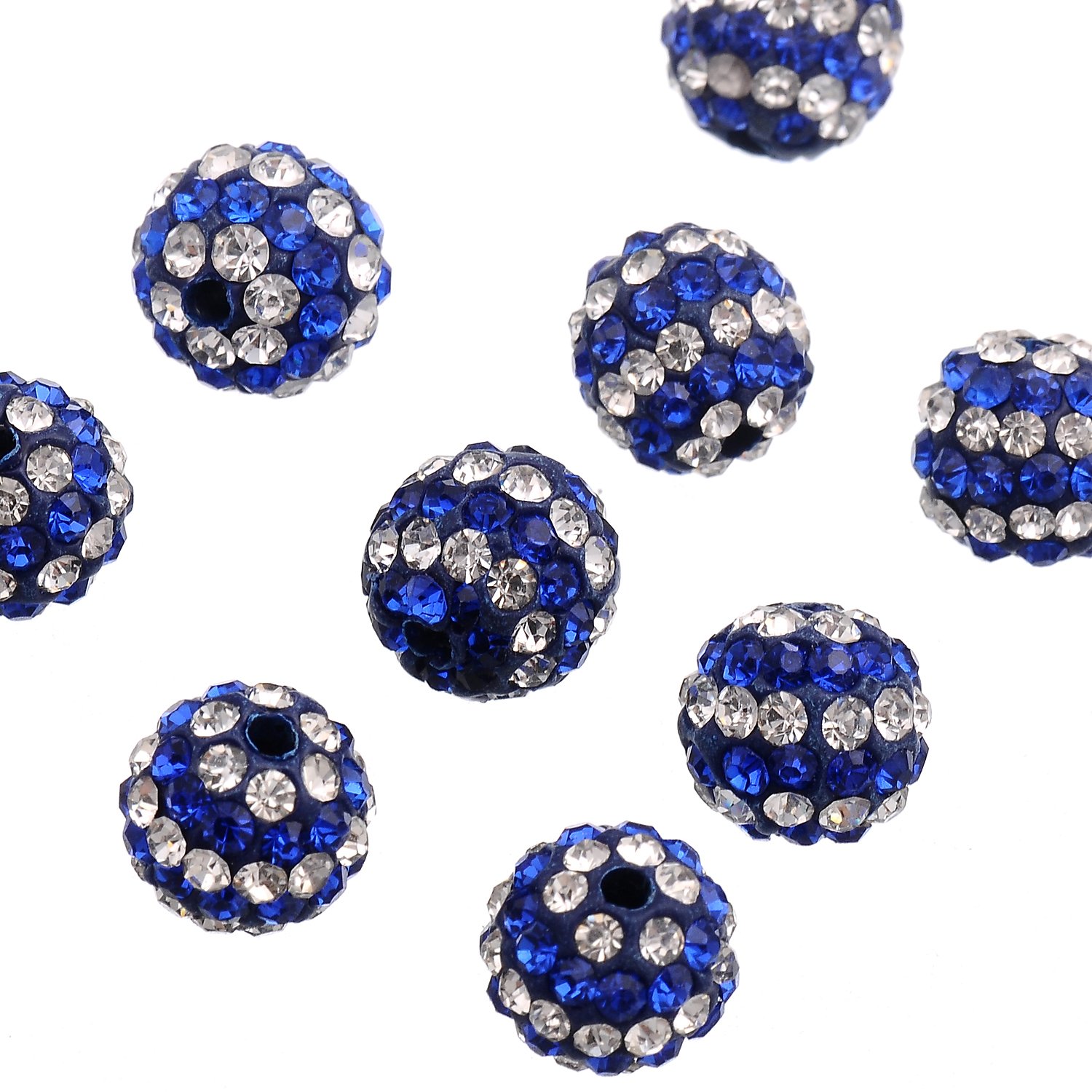 RUBYCA Stripes Czech Crystal Round Disco Ball Clay Beads fit Shamballa Jewelry (50pcs, 10mm, Blue)