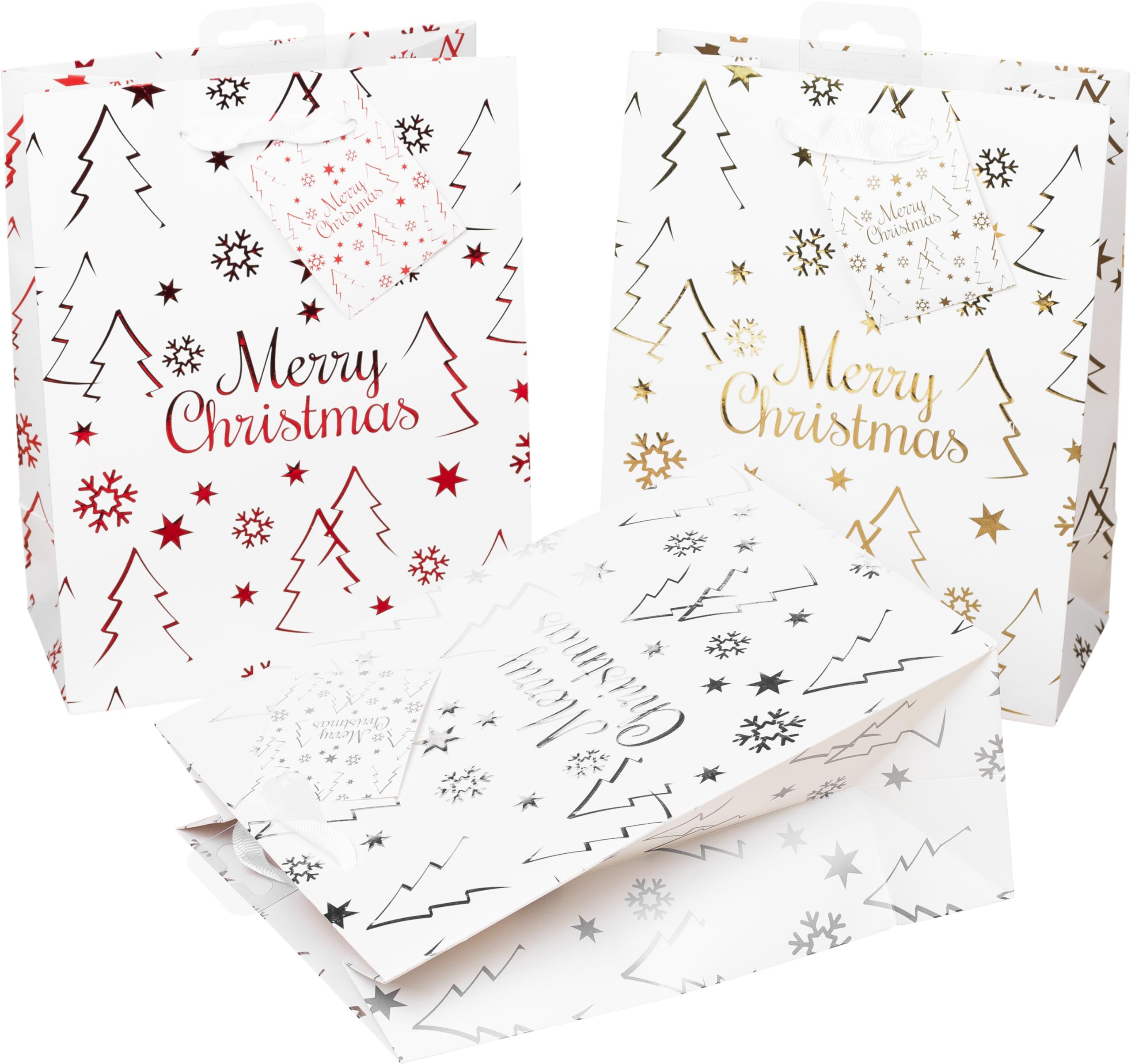 Heku 24 Merry Bags High Gloss Finish, Paper, White X-mas, Geschenktaschen 23x18x10cm