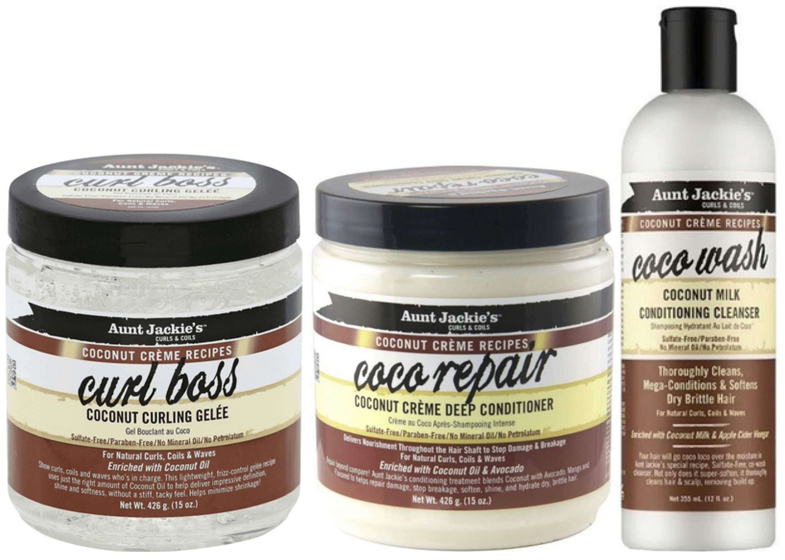 Aunt Jackie's Coco Curl Boss426g, Coco Repair Conditioner 426g & Coco Wash 355ml
