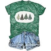 Christmas Shirts for Women Christmas Tshirts Merry Xmas Tree Graphic Tee Funny Holiday Short Sleeve Tee Tops Light Green