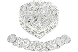 ESNOY Wedding Arras Coins Set, Arras De Boda Catolica, Arras Para Boda Catolica Silver Heart Shaped Box with Decorative Rhinestone Crystals,Arras De Boda Cristiana,Regalos de Boda,Arras de Matrimonio