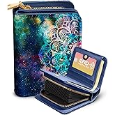 Bistup Credit Card Holder Wallet for Women Cute Leather Ladies Teen Girls Female Cardholder Wallets Accordion Purse Small Medium Aesthetic Print Hena Modern Design Rfid Zipper Around