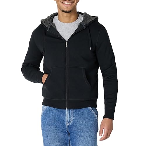 Amazon Essentials Hoodie For Men, Sherpa-Lined Full-Zip Fleece Sweatshirt, Small, Washed Black