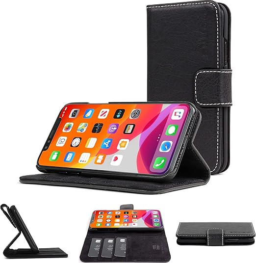 Amazon Com Snugg Iphone 12 Pro Max Wallet Case Leather Card Case Wallet With Handy Stand Feature Legacy Series Flip Phone Case Cover In Blackest Black