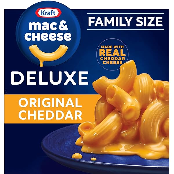 KRAFT DELUXE MAC AND CHEESE, 1 FAMILY SIZE BOX, FOR EASY DINNER OR DINNER SIDES, ORIGINAL CHEDDAR FLAVOR, NO ARTIFICIAL DYES OR FLAVORS, 24 OZ