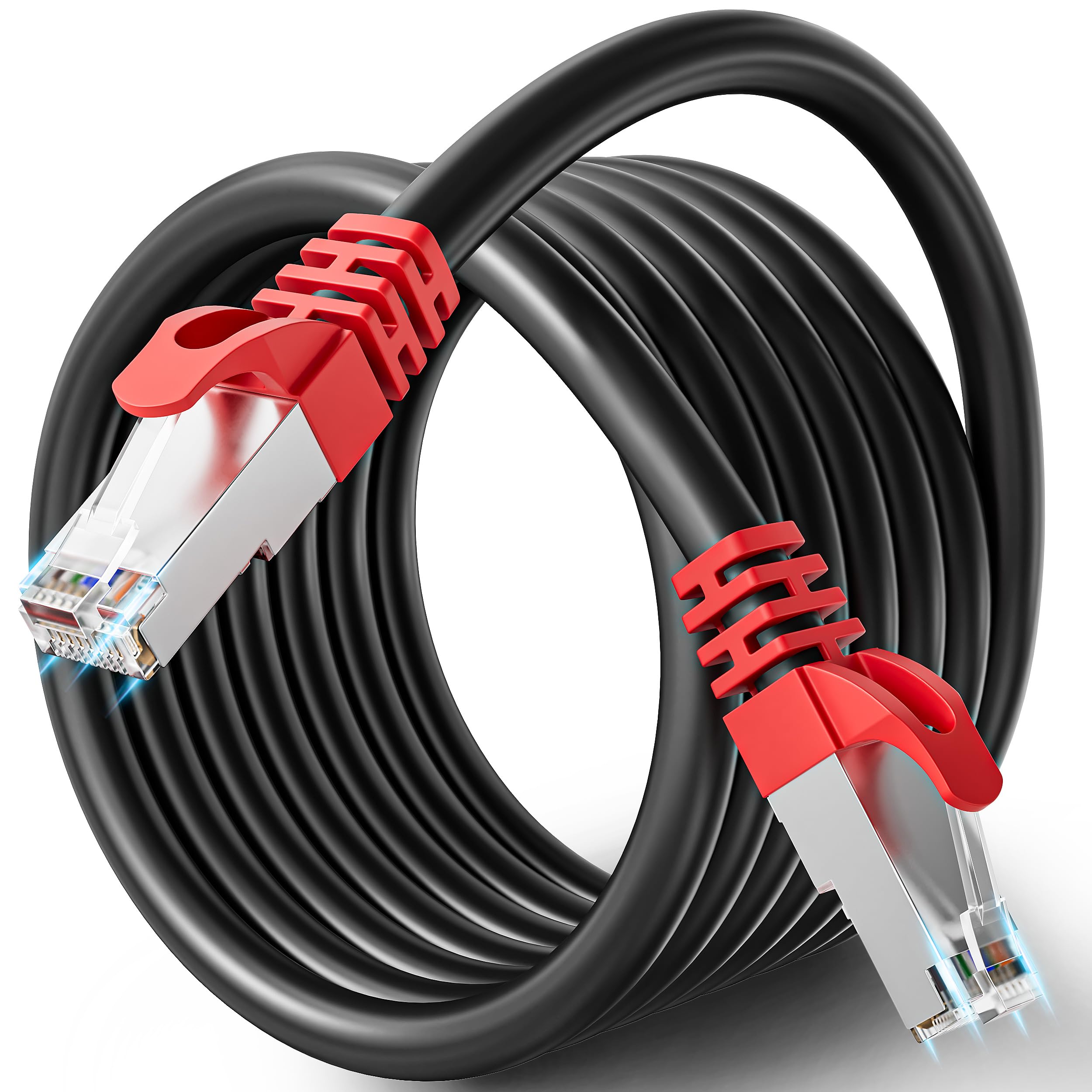 Soibke 15m Ethernet Cable Cat 7, High Speed Long Internet Cable 15m Shielded SFTP LAN Cable Outdoor Indoor 10Gbps 600MHz, RJ45 Network Cable 15 Meter Gigabit Patch Cable Black for Switch Modem — image 1