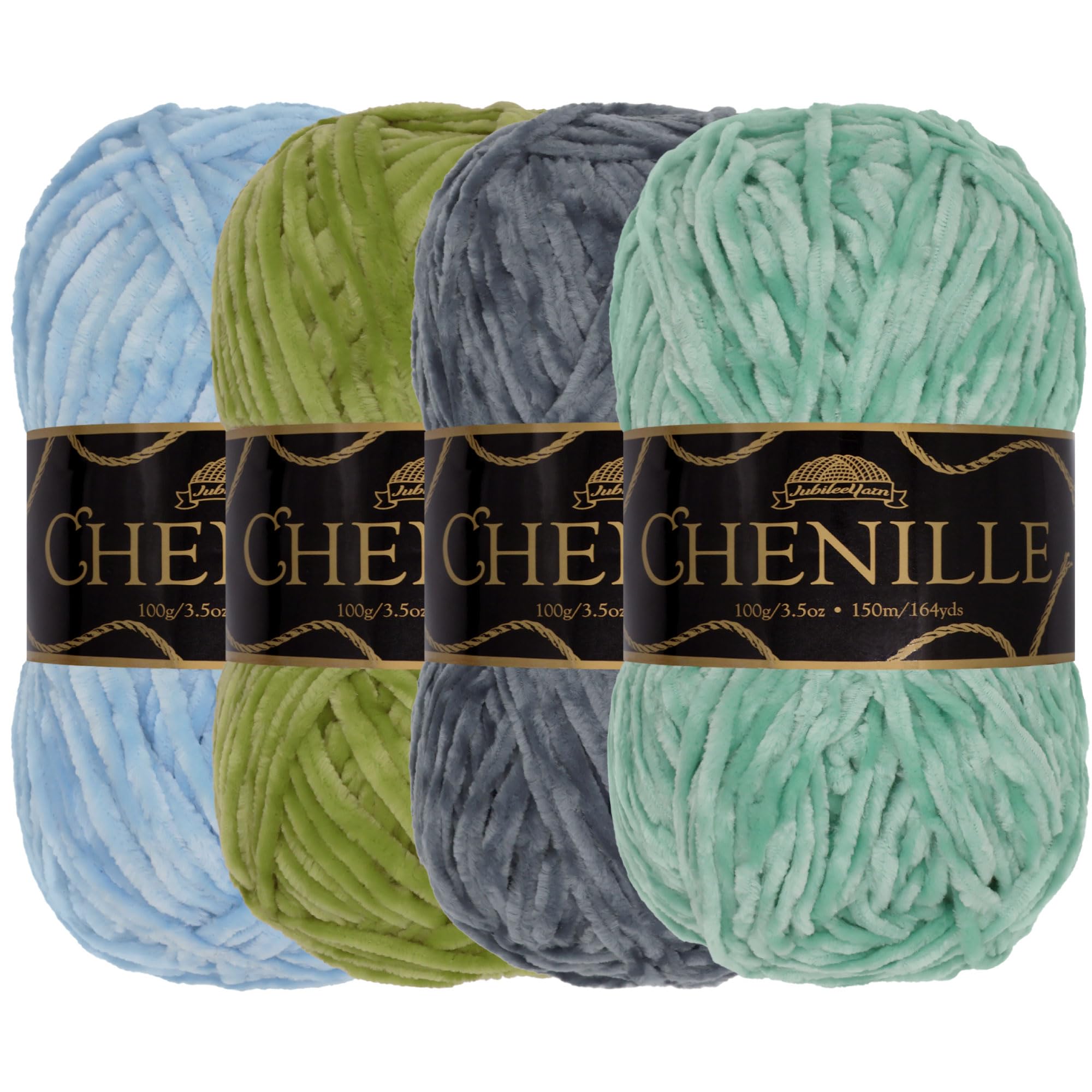 JubileeYarn Chenille Yarn - Worsted Weight - 100g/Skein - Shades of Blue - 4 Skeins