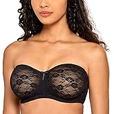 DOBREVA Women's No Padding Strapless Lace Bra Underwire Multiway See-Through