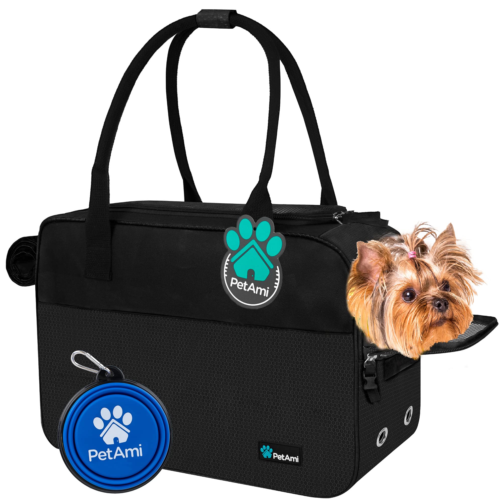 Photo 1 of PetAmi Dog Purse Carrier for Small Dogs, Airline Approved Soft Sided Pet Carrier with Pockets, Ventilated Dog Carrying Bag for Puppy Cat, Dog Travel Supplies Bag, Sherpa Bed, Max 12 lbs, Black