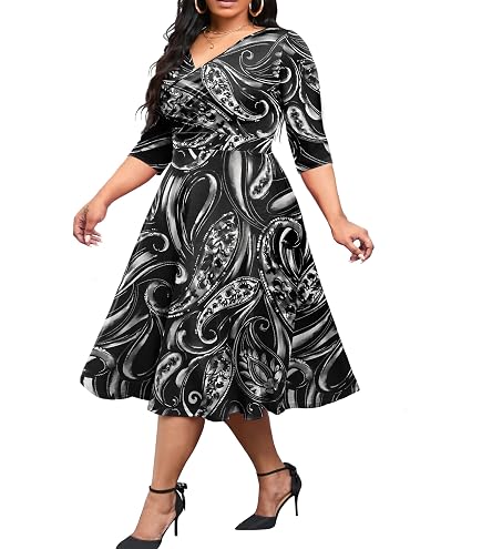 ladies size 4 dresses Runwind Plus Dress Church Casual V Neck 3/4 Sleeve Dress Black Size:SIZE XL-3XL(14-20) slu lions Recommended age ALAÏA Black Ribbed Knit