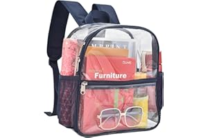 Busiuw Clear Backpack for Stadium Events 12x12x6 Mini Small Clear Backpack with Front Pocket for Concert Sport Events Work Travel(Navy)