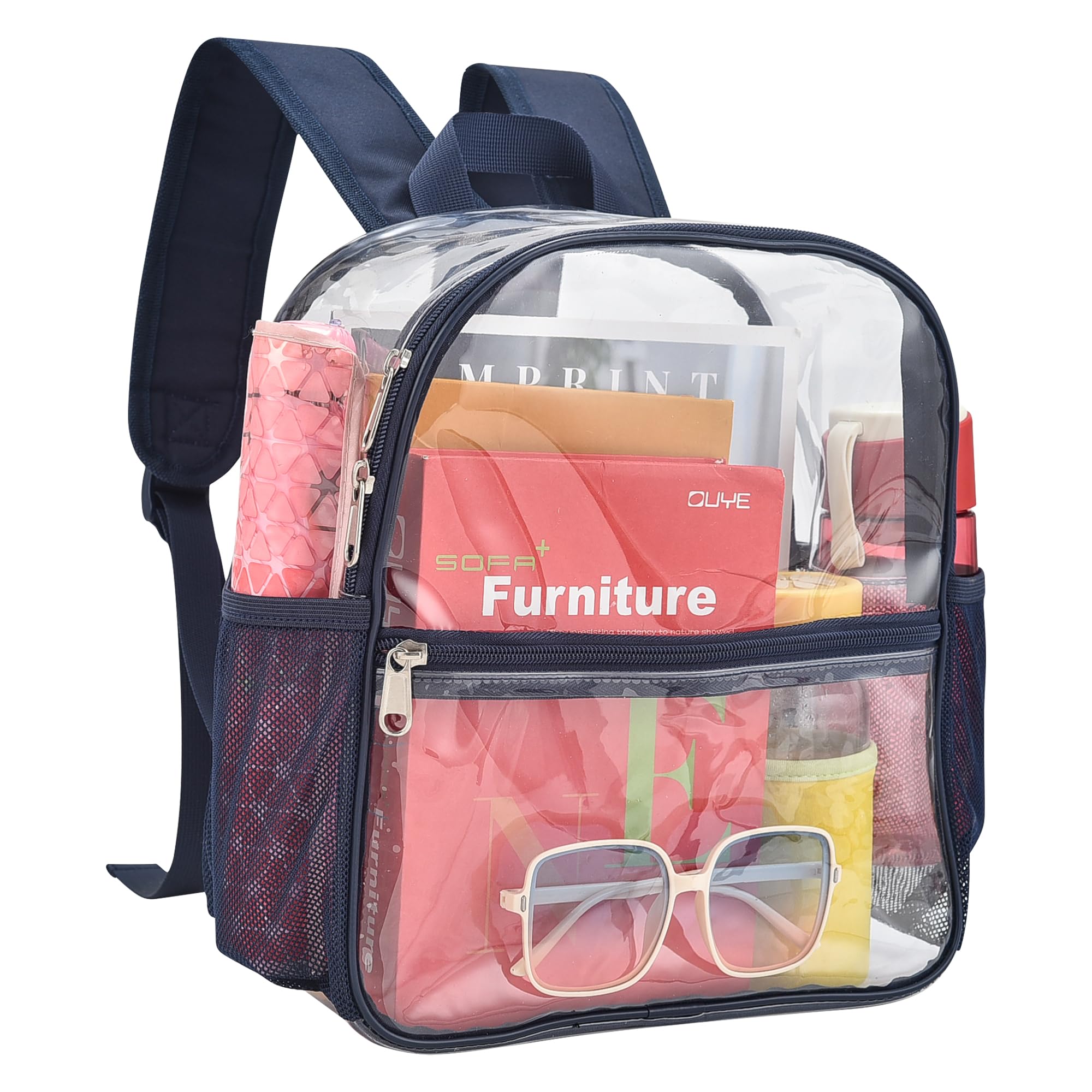 Photo 1 of Busiuw Clear Backpack for Stadium Events 12x12x6 Mini Small Clear Backpack with Front Pocket for Concert Sport Events Work Travel(Navy)