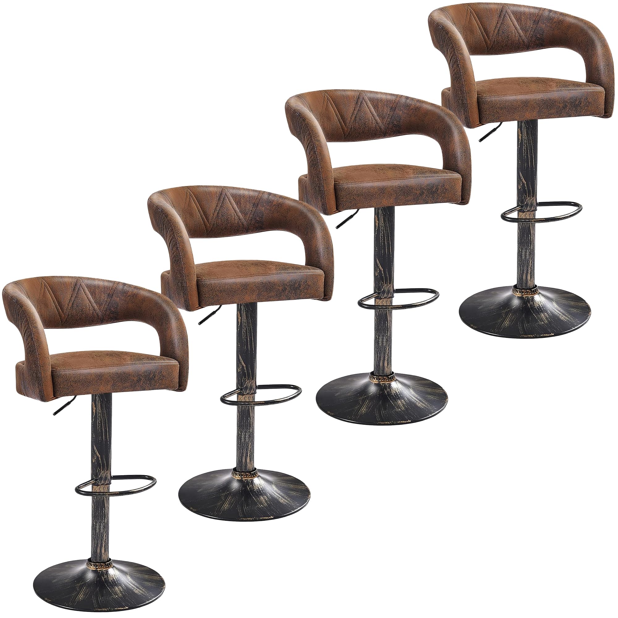 Photo 1 of ***PARTIAL SET - 2 CHAIRS ONLY*** VECELO Bar Stools Set of 4 Adjustable Swivel Modern Pu Leather Barstools, Counter Bar Stools with Back and Arms, for Kitchen, Bar (Dark Brown)