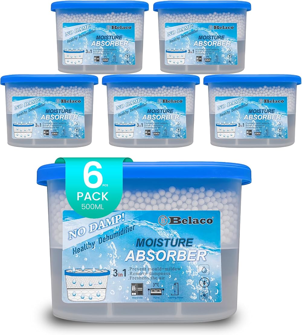 Belaco Dehumidifier Pack 3in1 Mould Moisture Odor Absorber 6 Pack