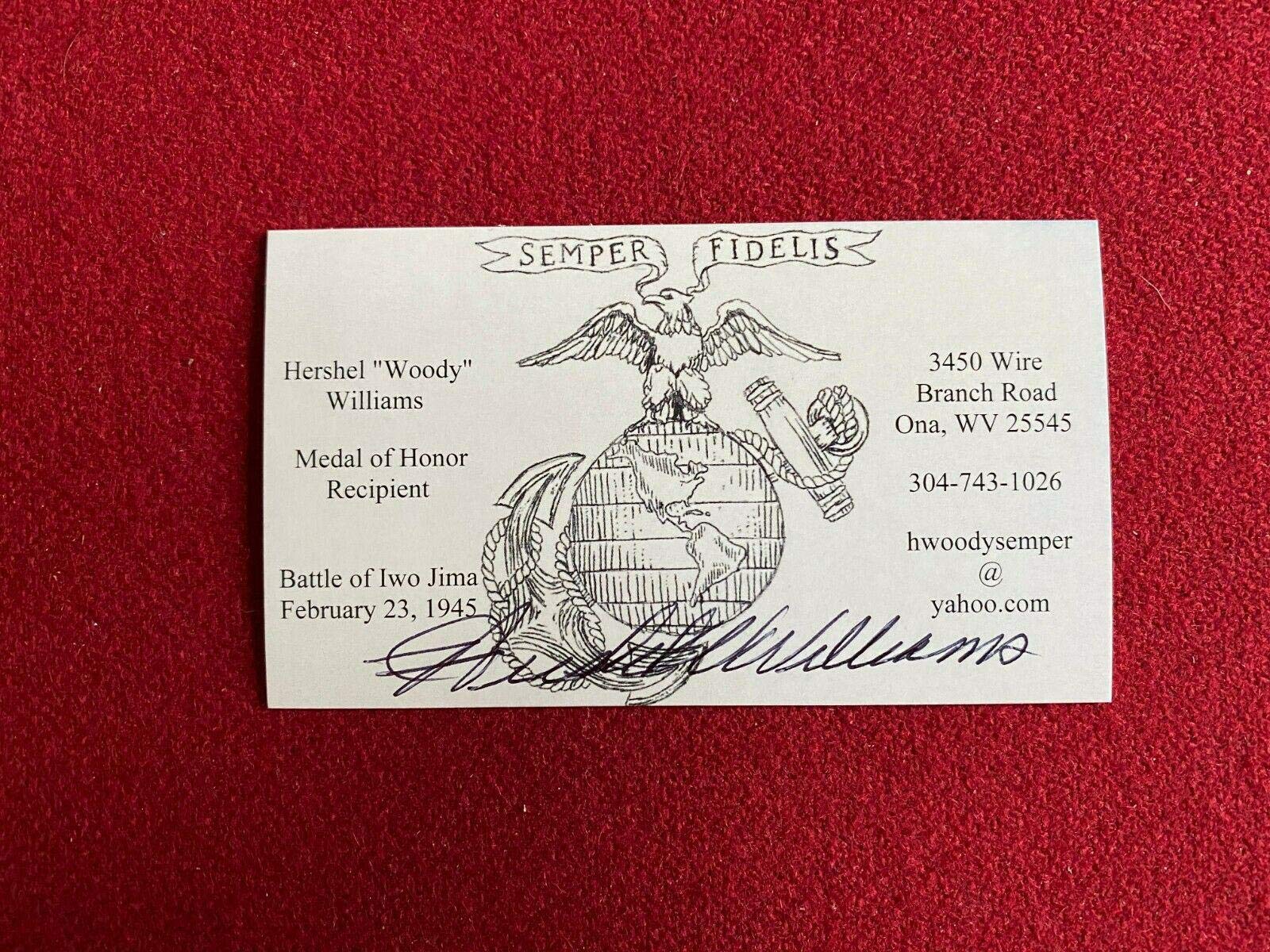 Woody Williams,"Autographed" Business Card (IWO JIMA) Scarce/Vintage - Baseball Slabbed Autographed 