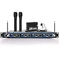 Pyle 4 Channel VHF Wireless Microphone System & Rack Mountable Base 2 Handheld MIC, 2 Headset, 2 Belt Pack, 2 Lavelier/Lapel 