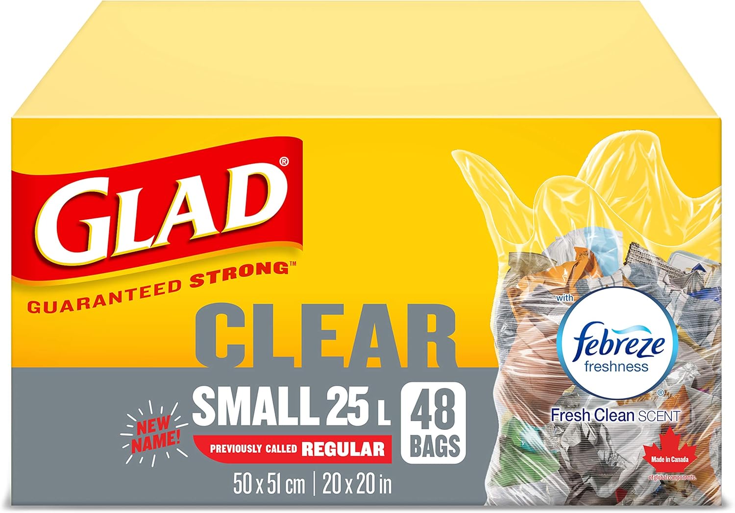 Glad Clear Garbage Bags Regular 21 Litres EasyTie Handles, with