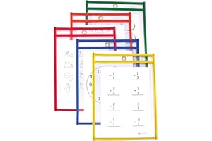 C-Line Reusable Dry Erase Pockets, 6 x 9 Inches, Assorted Primary Colors, 10 Pockets per Pack (41610)