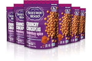 Saffron Road Organic Bombay Spice Crunchy Roasted Chickpea Snacks- 5.4oz 6-pack, Gluten Free, Non-GMO, Vegan Dried Crispy Chickpeas with Protein, Fiber
