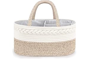 Diaper Caddy Organizer for Baby - 100% Cotton Rope Baby Basket Changing Table Diaper Storage Caddy, Maliton Portable Diaper C