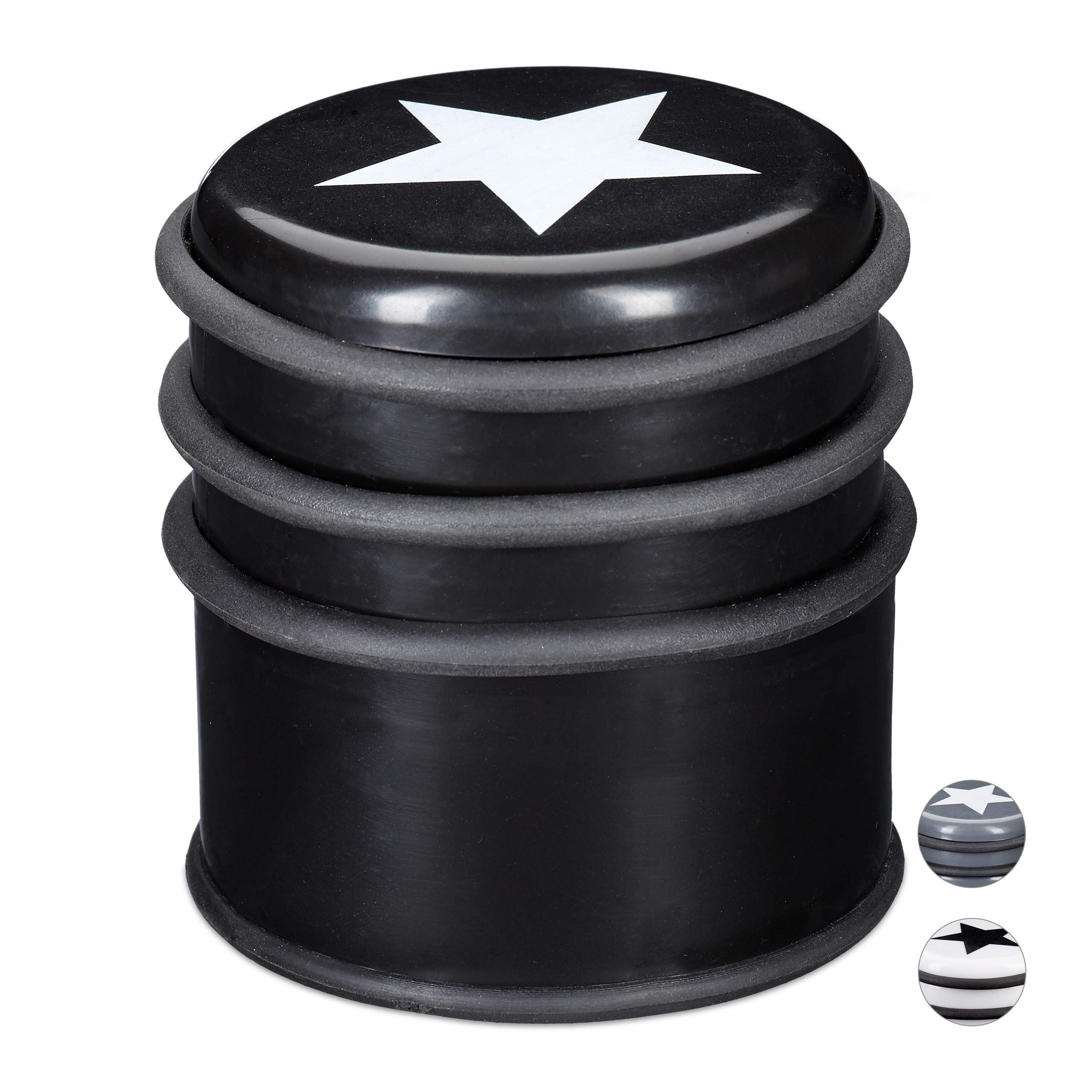 Relaxdays Floor Doorstopper, Bumper for Windows & Heavy Doors, Large, with Star Logo, 8 cm Tall, Black