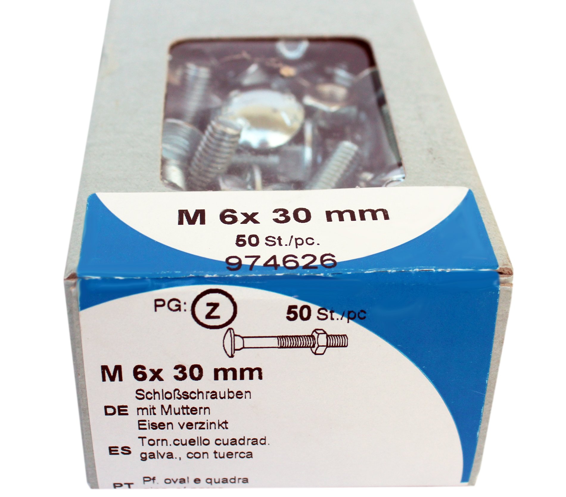 HSI 974626 – Screw Square Neck + Nut M6 x 30 mm – 50 Pzas