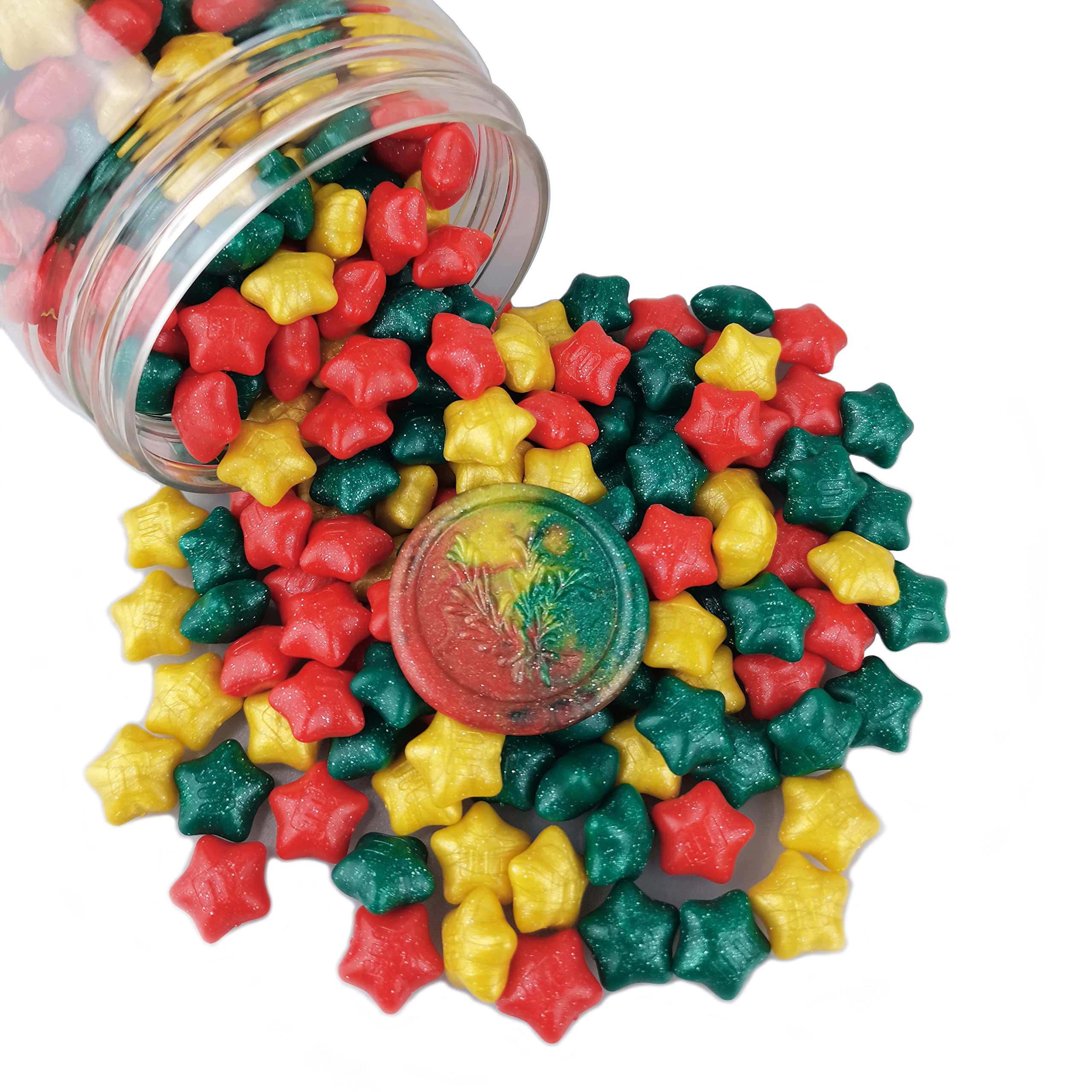 300 Pcs Lucky Star Sealing Wax Beads, PORXFLY Flash Wax Seal Beads for Seal Stamp, Great for Wedding Invitations, Wine Packages,Cards Envelopes, Gift Wrapping (Mixed colors Green Red Yellow)
