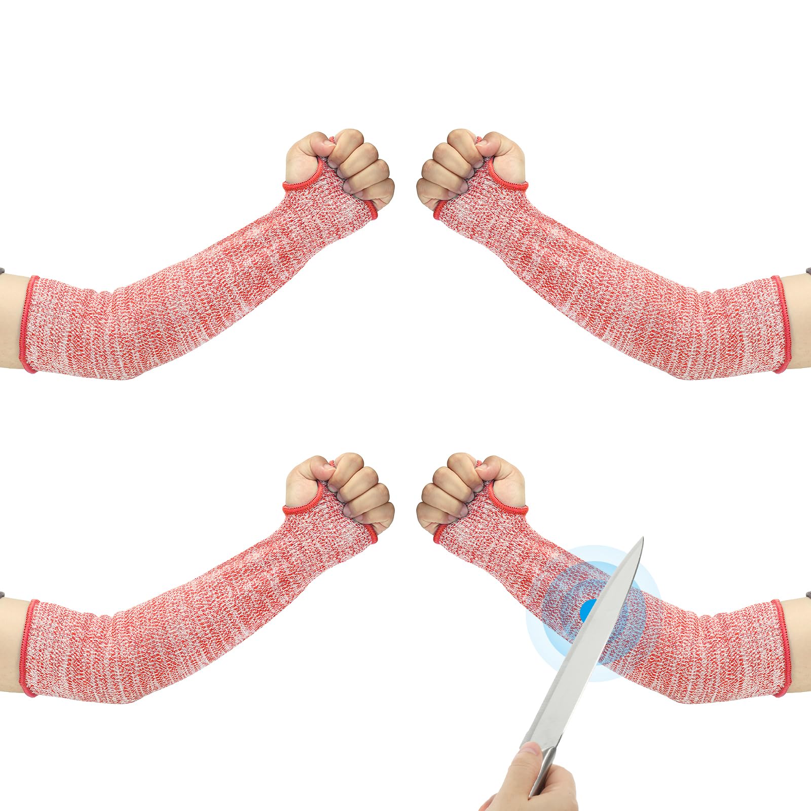 PATIKIL 16 Inch Cut Resistant Sleeve, 2 Pairs Arm Safety Protectors Sleeves with Thumb Hole Level 5 Protection Forearm Guard Sleeves for Thin Skin and Bruising, L, Red