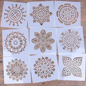 Amazon Com Locolo Reusable Mandala Floor Stencil Set Of 9 6 X 6