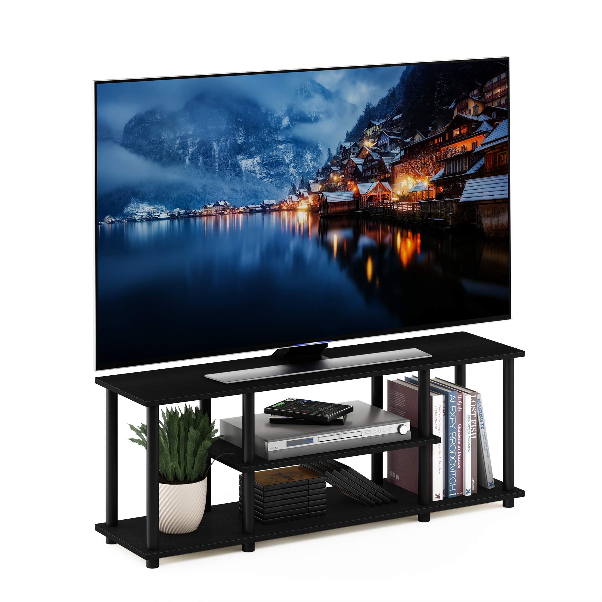 Furinno TURN-N-TUBE TV Stand, 3-Tier Entertainment Center with Open Shelves, TV Console for TV up to 50 Inch, for Living Room, Bedroom, Walnut