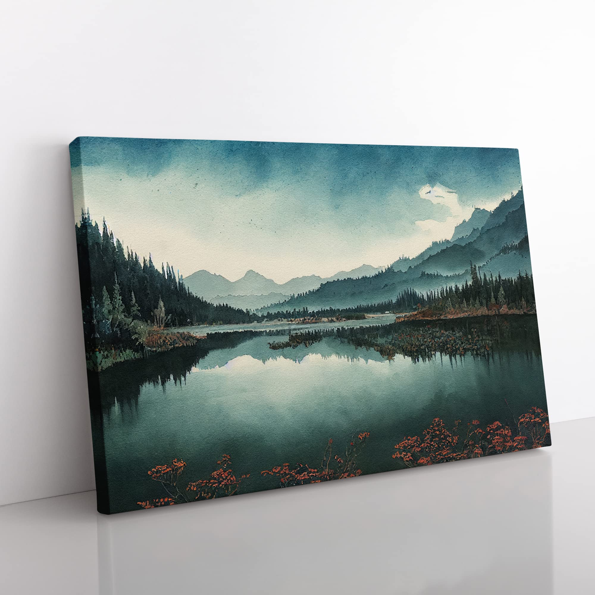 Forest Lake Dreams Canvas Wall Art Print Ready to Hang, Framed Picture for Living Room Bedroom Home Office Décor, 50x35 cm (20x14 Inch)