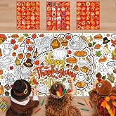 Thanksgiving Crafts for Kids - Giant Coloring Poster with 90 PCS Stickers | 30 x 72 Inches Jumbo Thanksgiving Coloring Banner - Kids Crafts Activities Gifts Games Thanksgiving Party Favors Decorations