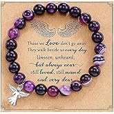 Memorial Sympathy Bereavement Angel Guardian Protection Healing Natural Stone Beaded Stretch Elastic Adjustable Bracelet Faith and Love Inspirational Bangle Jewelry