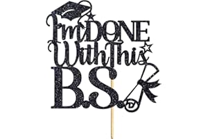 MISS ONEDERFUL I'm Done With This B.S Cake Topper, Bachelor of Science, Class of 2024 College Graduation Party Decorations Supplies, Black Glitter