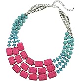 Bocar Statement 3 Strand Turquoise Colorful Chunky Necklace for Women Gifts