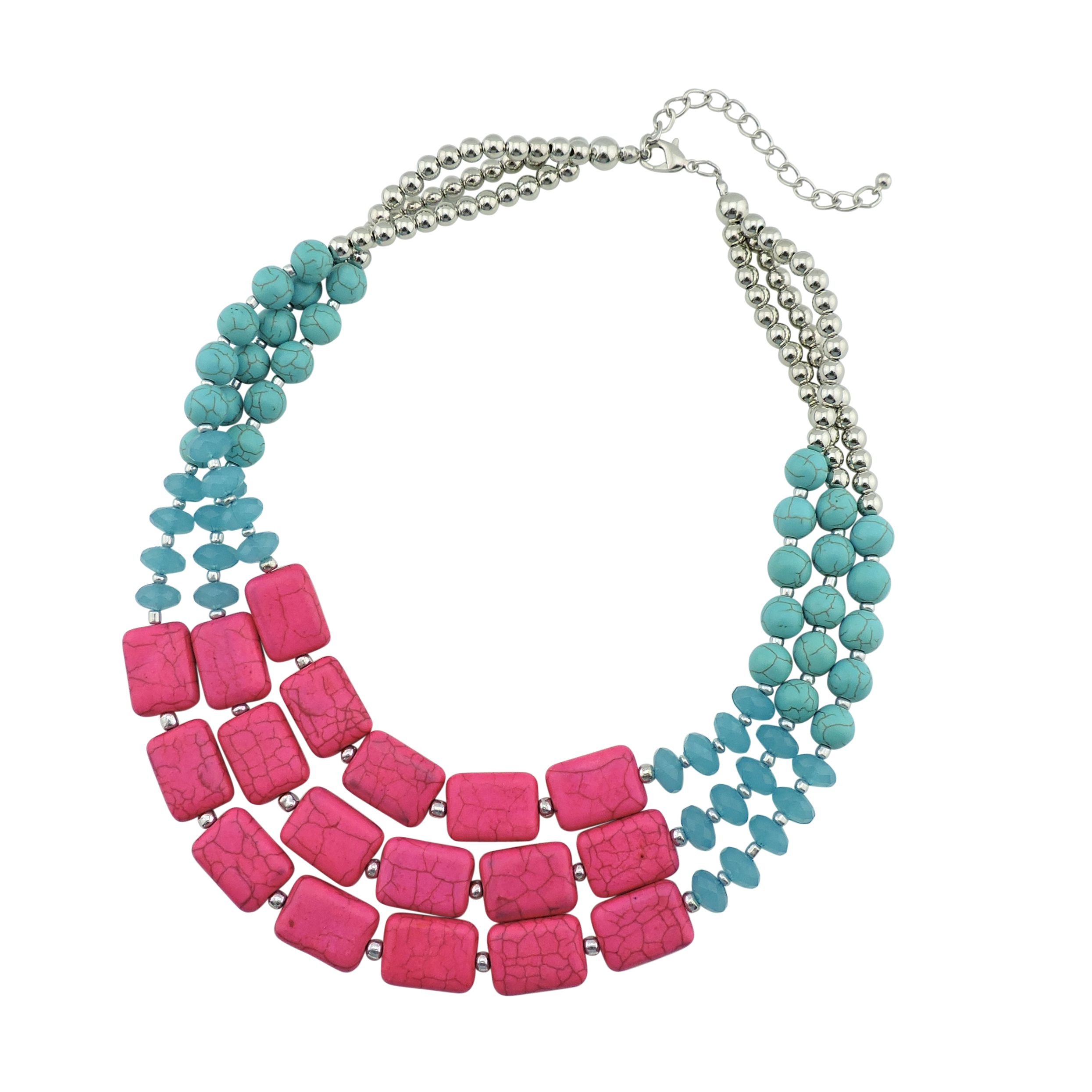 Bocar Personalized Big Statement Turquoise Chunky Necklace for Women Gifts (NK-10268-turquoise+Light Rose)